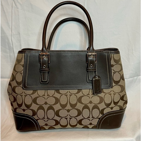 Coach Handbags - Coach monogram canvas shoulder bag/leather trim/Zip closure inside